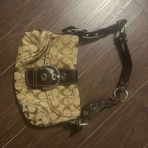 Brown and Tan Patterned Coach Shoulder Bag